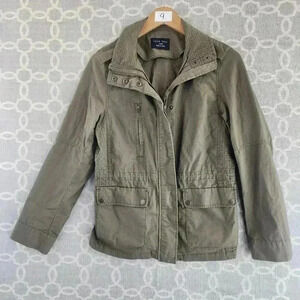 Love Tree Army Green Button Zip up Women's L Cotton Utility Jacket